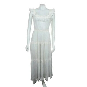 Vintage  60's Peignoir Negligee Lingerie Sheer Nighie White Lace Size Large